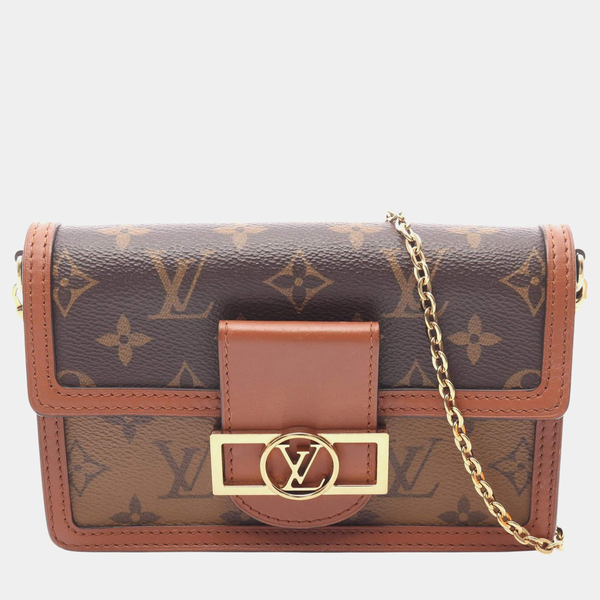 Pre Owned Louis Vuitton Brown Monogram Reverse Dauphine Wallet on Chain