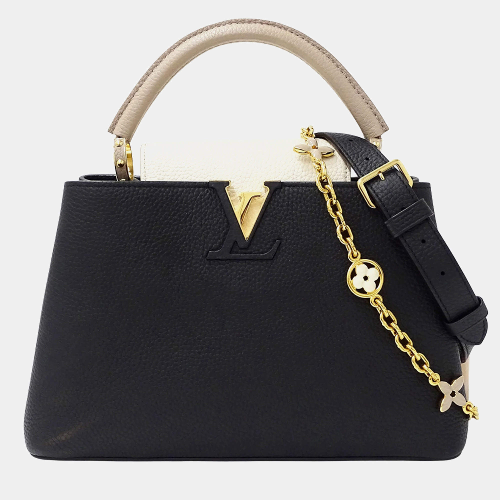 Pre Owned حقيبة لوي فيتون كابوسينز MM جلد توريلون أسود/كريم/غال أسود