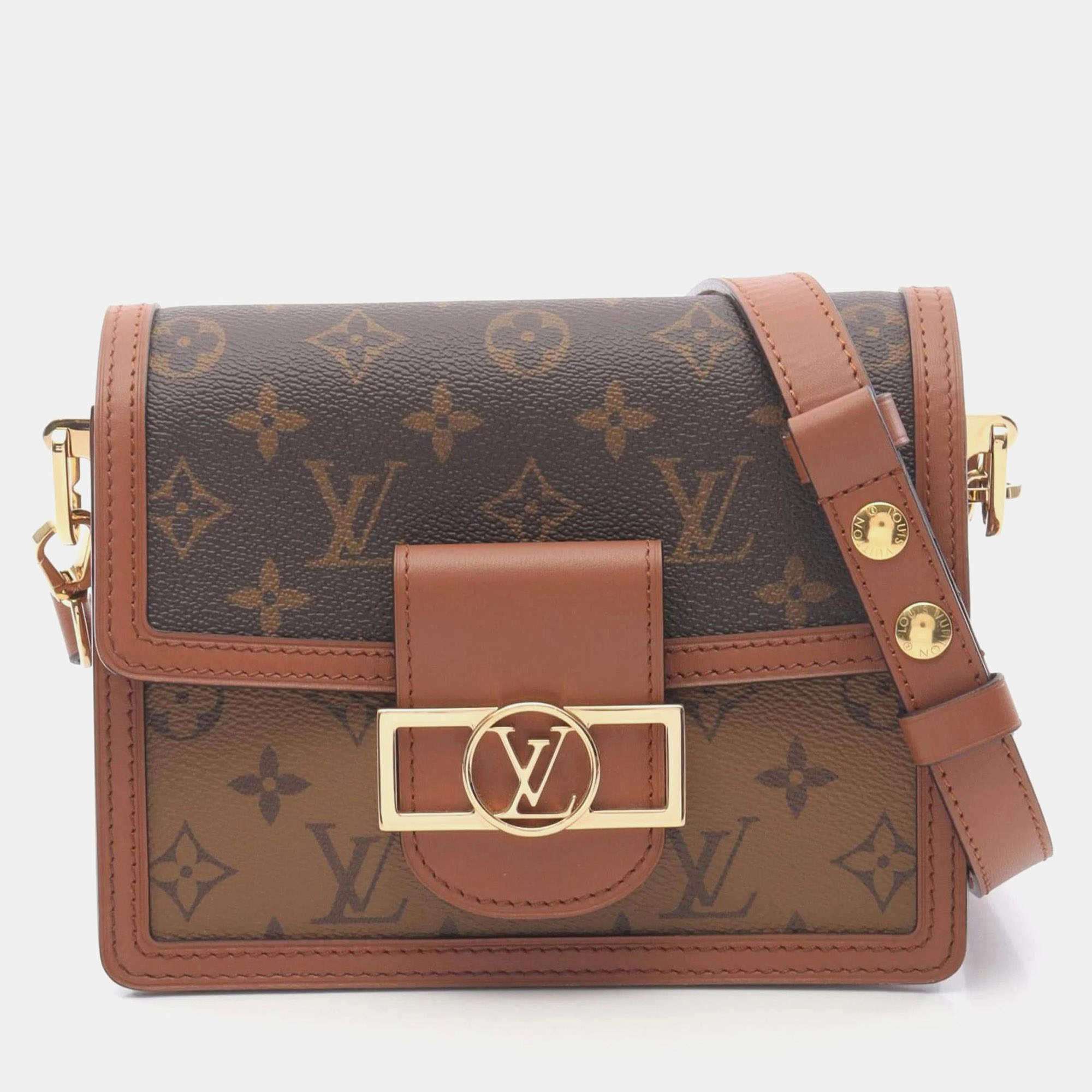 Pre Owned Louis Vuitton Dauphine Mini Shoulder Bag Coated Canvas Leather Monogram Reverse Brown Beige