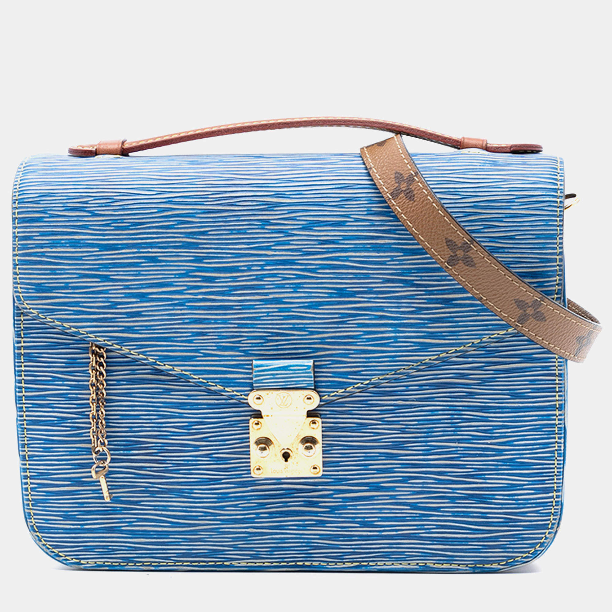 مملوكة مسبقًا حقيبة لوي فيتون إبي دينيم أزرق وبني ومونوغرام عكسي ميتيس