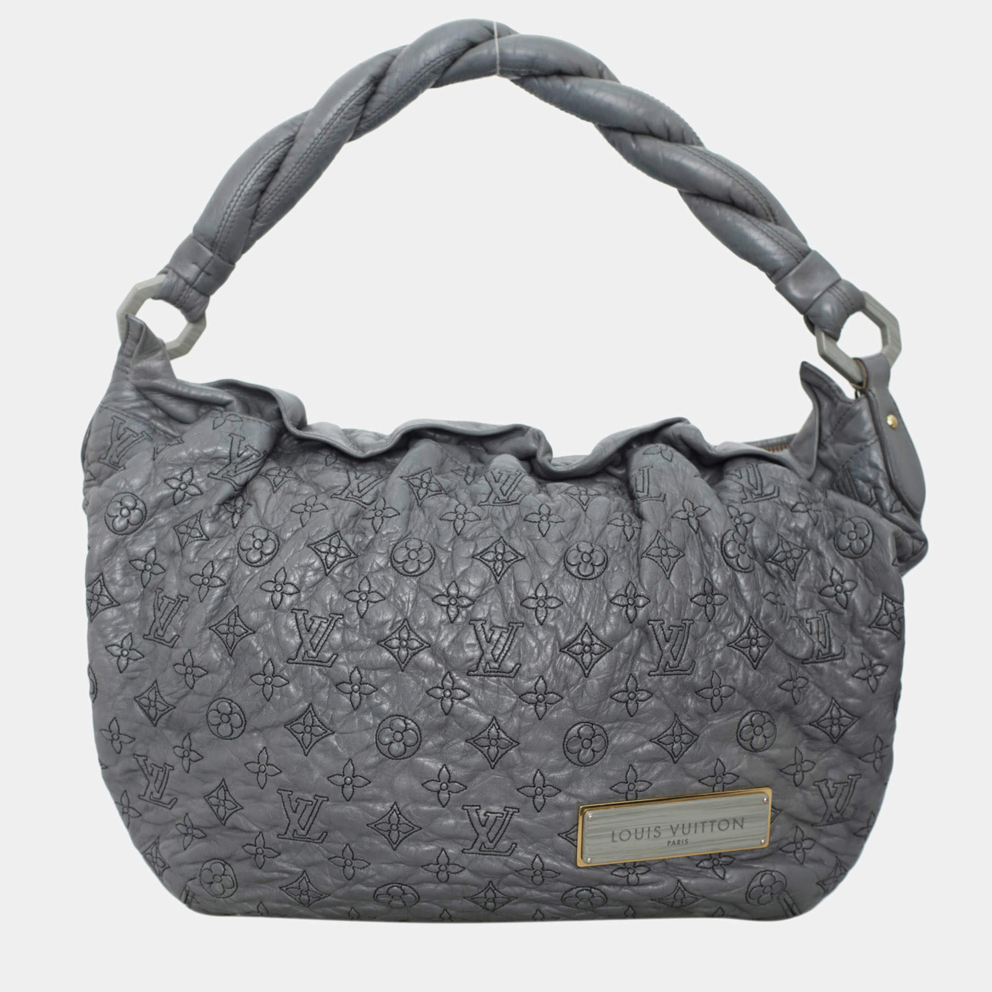 Pre Owned Louis Vuitton Monogram Olympe Nimbus Grey Lambskin PM Hobo Bag GHW