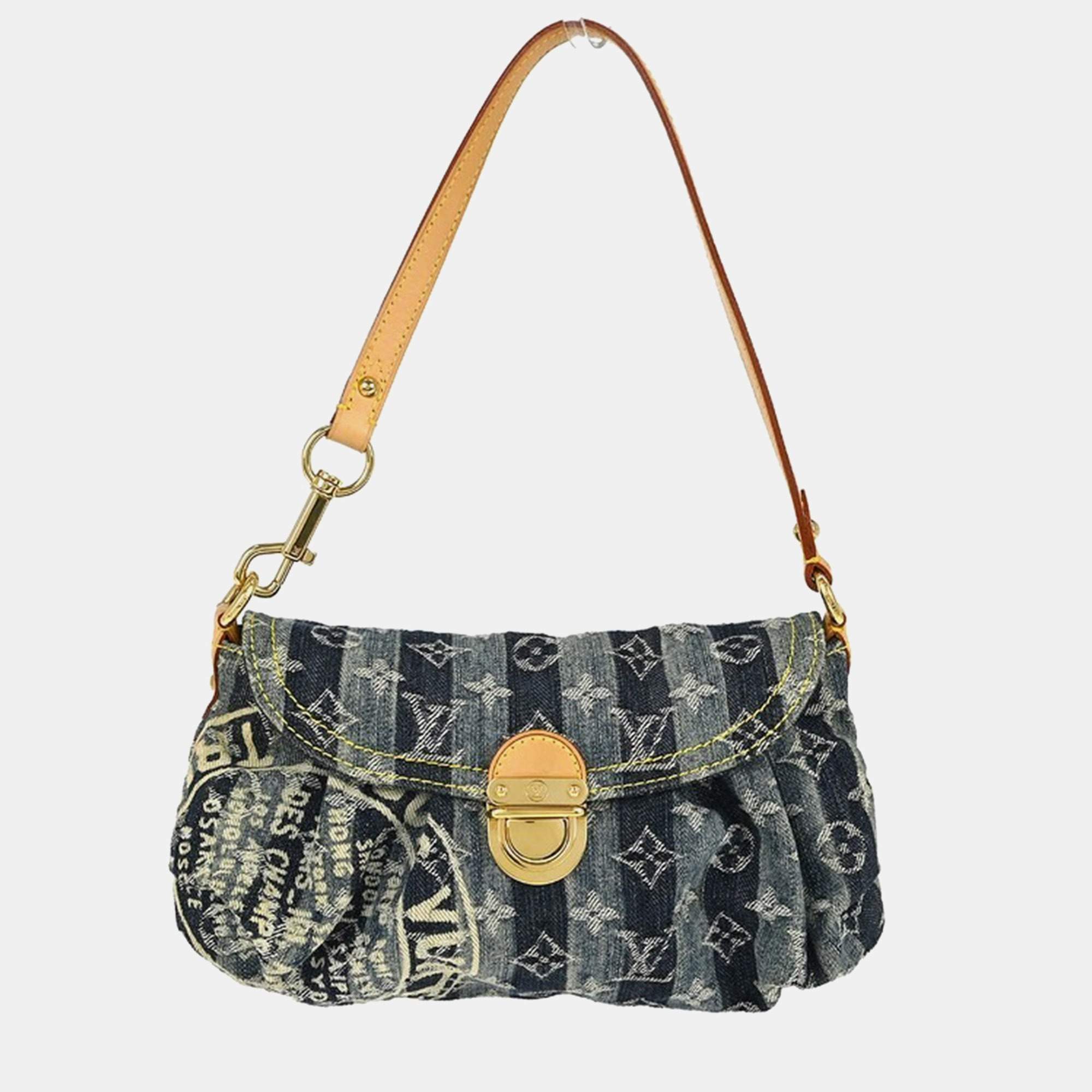 Pre Owned Louis Vuitton Mini Pleaty Raye Blue Monogram Denim Leather Shoulder Bag