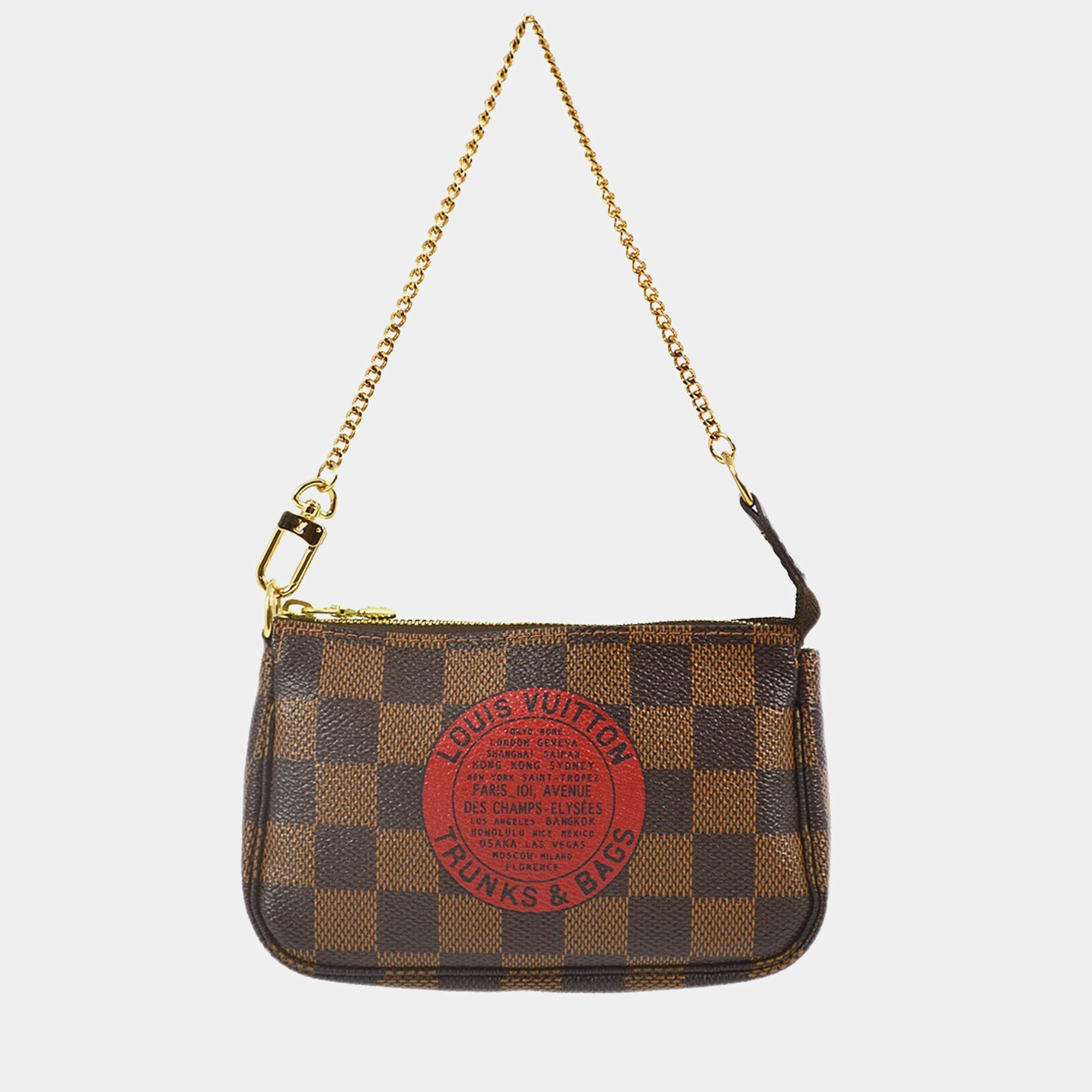Pre Owned Louis Vuitton Damier Ebene Mini Pochette Accessoires N58011 Brown Coated Canvas Pochettes Bag