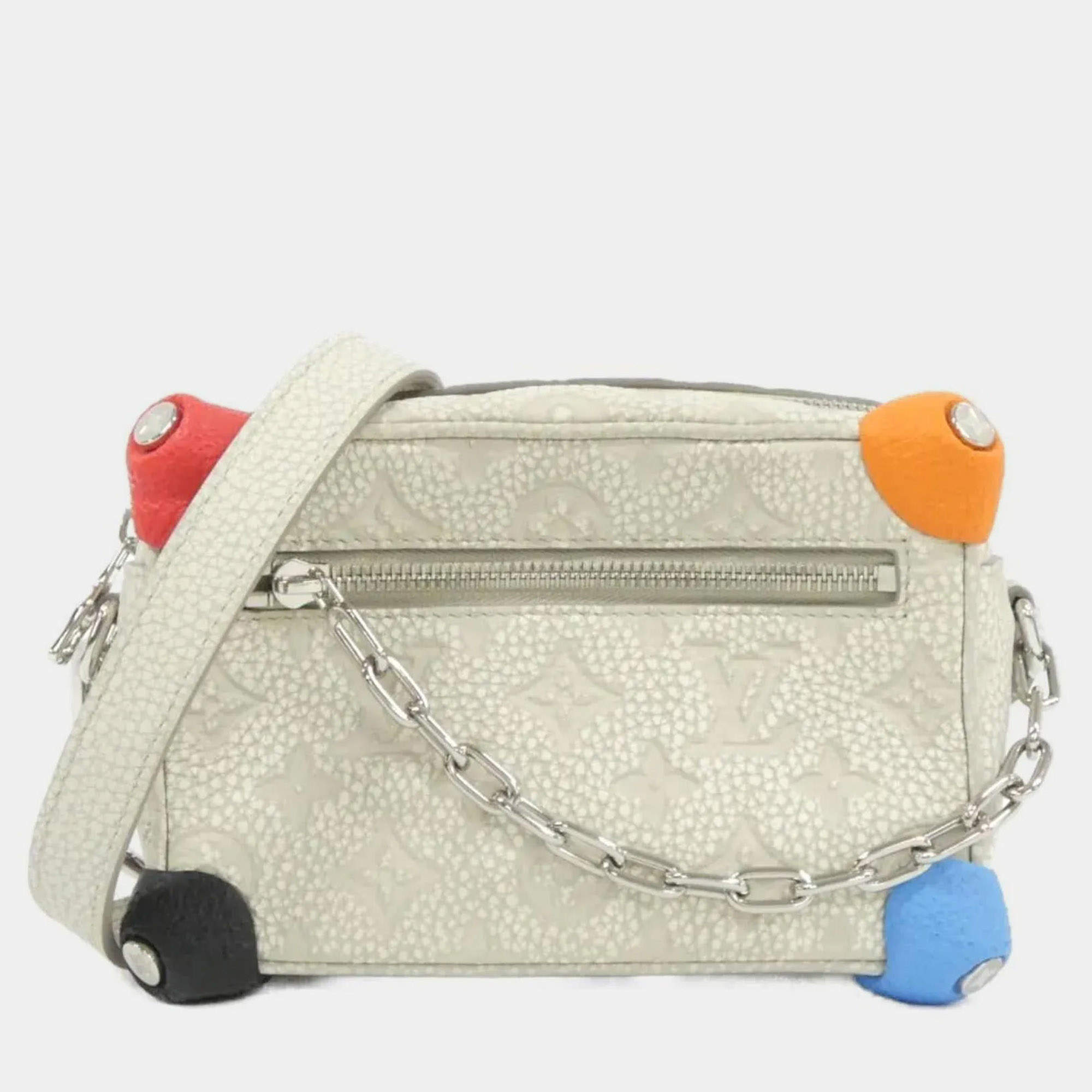 Pre Owned Louis Vuitton Climbing Mini Soft Trunk Chalk Gray Taurillon Monogram Leather Shoulder Bag