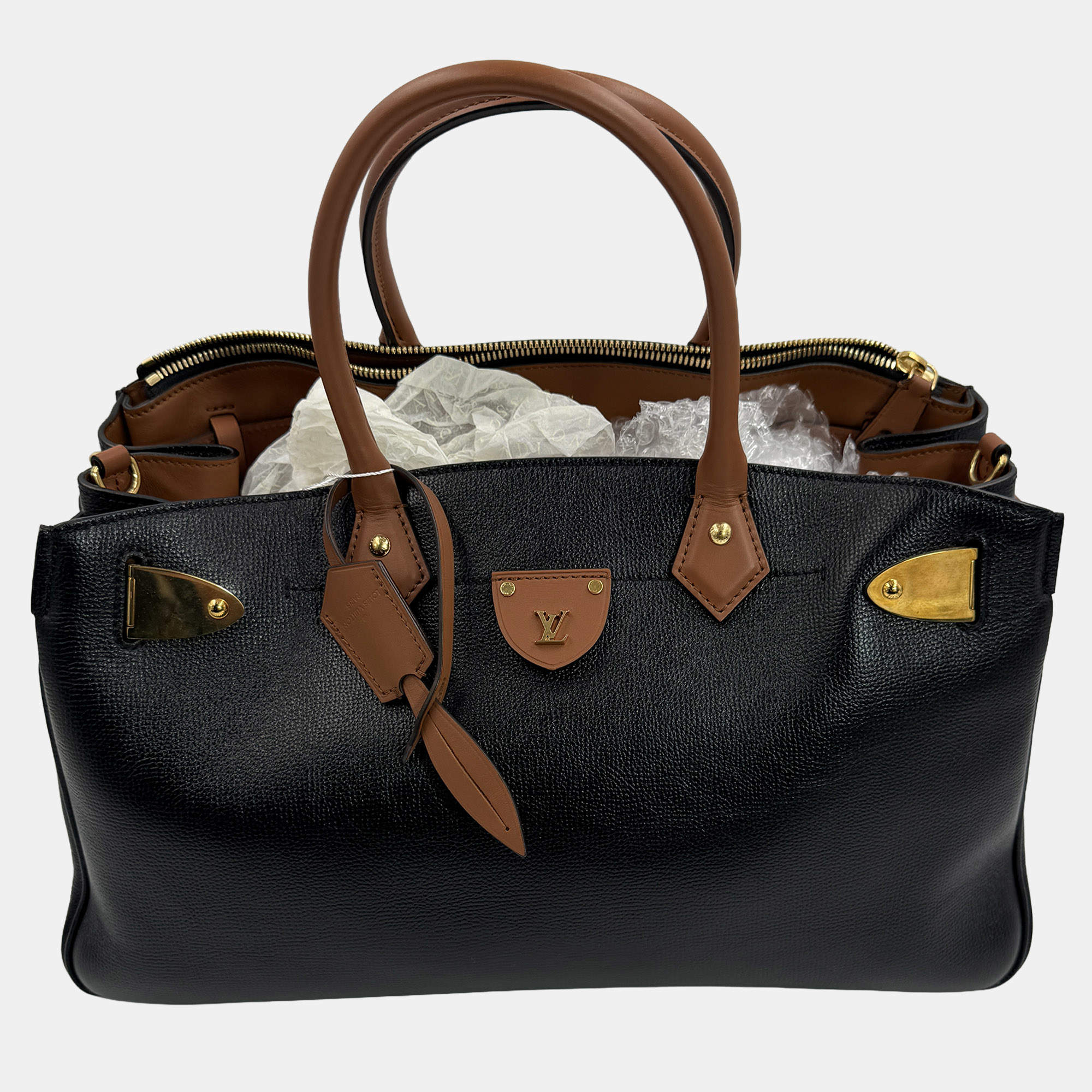 Pre Owned Louis Vuitton All Set MM Black Brown Calfskin Leather Top Handle Bag