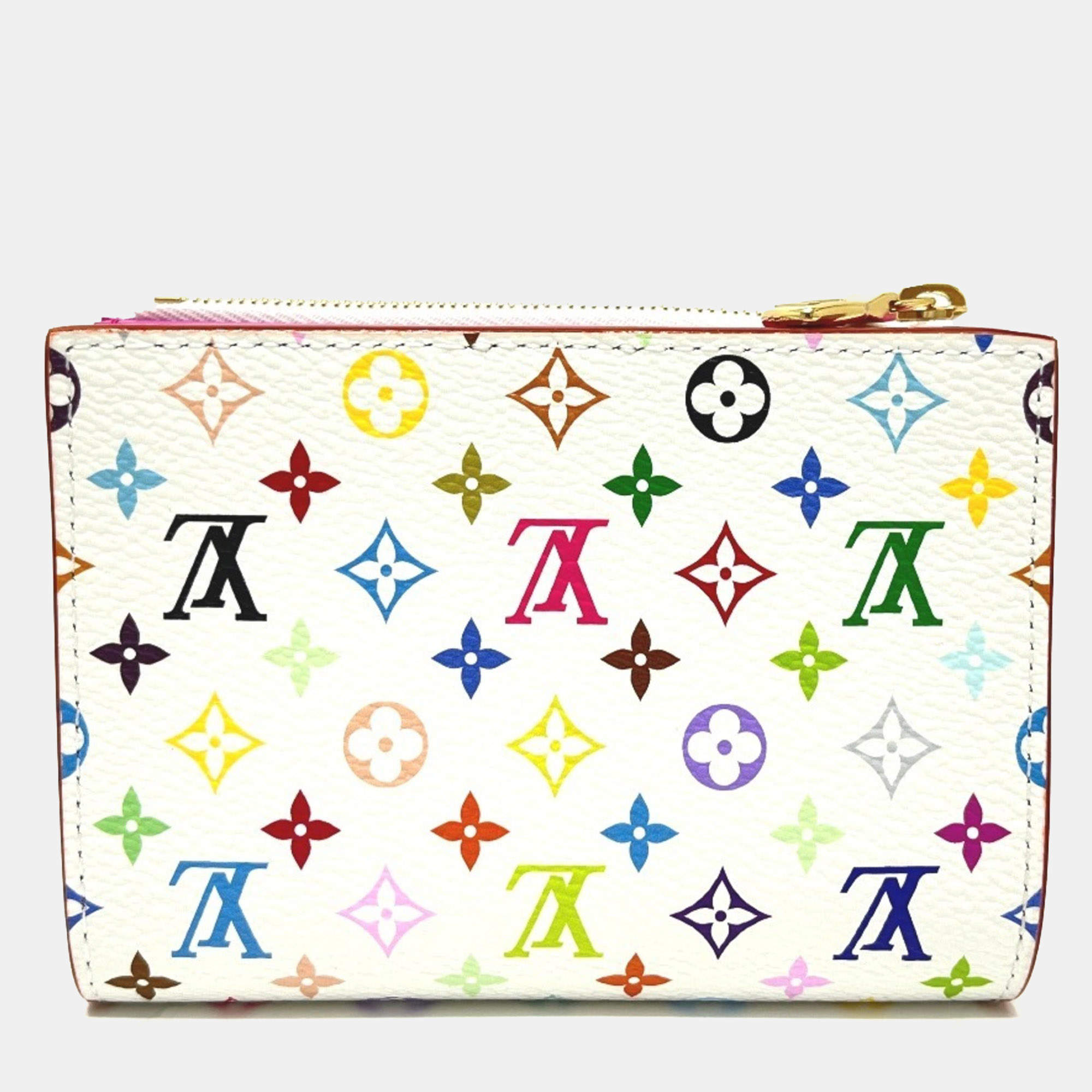 Pre Owned Louis Vuitton Takashi Murakami Collaboration Portefeuille Lisa Compact Blanc Monogram Canvas Small Wallet