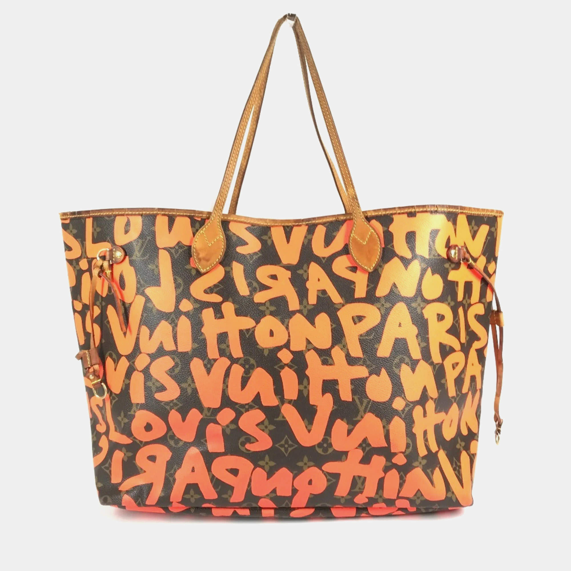 Pre Owned Louis Vuitton Monogram Graffiti Neverfull GM Orange Monogram Canvas Shoulder Tote Bag