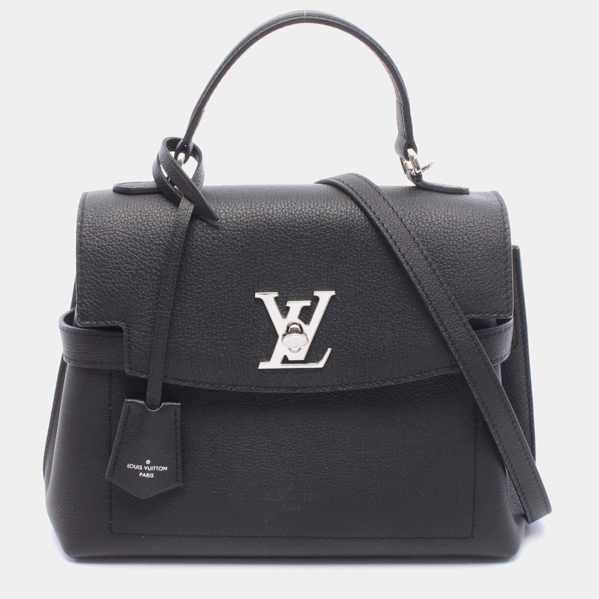 Pre Owned Louis Vuitton Lockme Ever BB Noir Grained Calfskin Leather Top Handle Bag