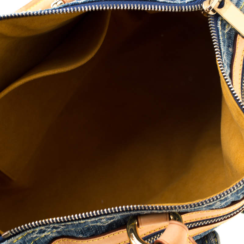 Louis Vuitton Blue Monogram Denim Neo Speedy Brown Leather Cloth ref.178516  - Joli Closet