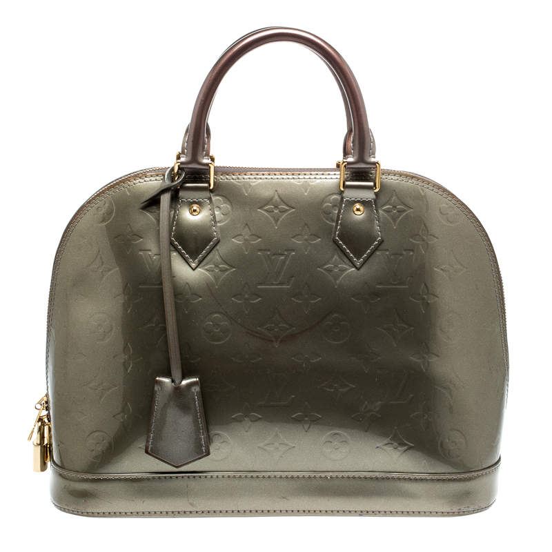 Pre Owned Louis Vuitton Vert Bronze Monogram Vernis Alma PM Bag