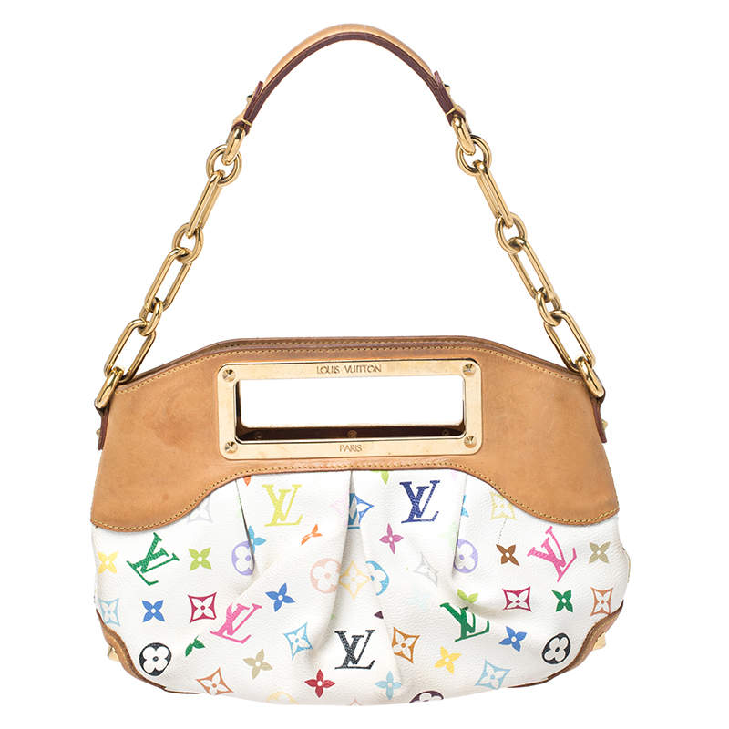 LOUIS VUITTON Monogram Multicolore Judy PM 2 way Shoulder Bag Gold Buckle  Handle Shoulder Bag White