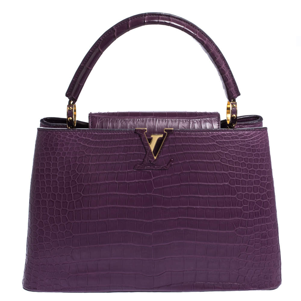 Pre Owned Louis Vuitton Purple Crocodile Capucines MM Bag