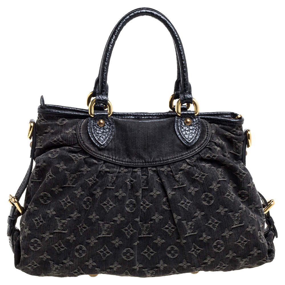 Pre Owned Louis Vuitton Black Monogram Denim Neo Cabby MM Bag