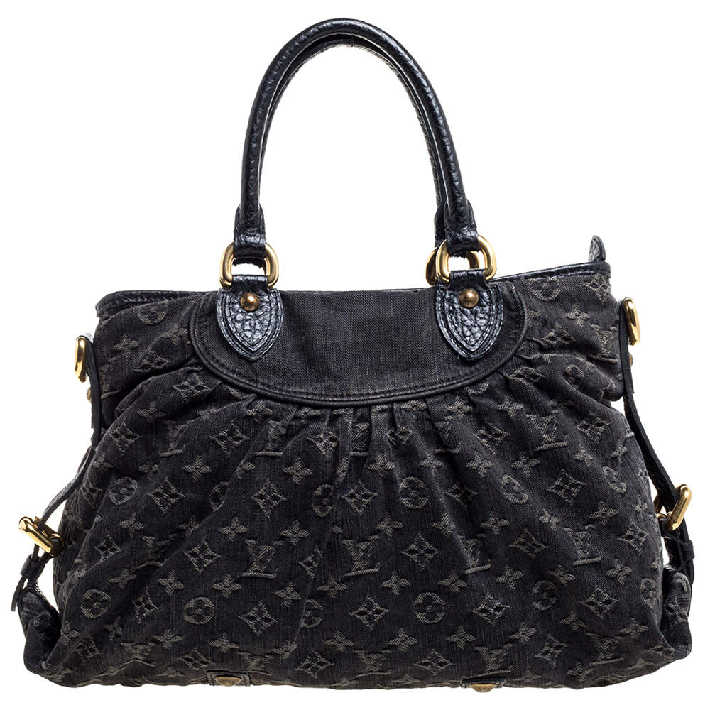 LOUIS VUITTON BLACK MONOGRAM DENIM MAHINA BAG