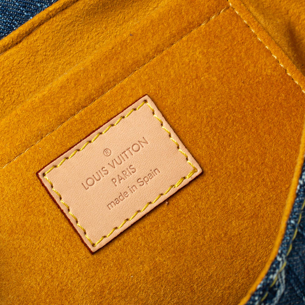 Louis Vuitton Blue Monogram Denim Pleaty Handbag Brown Leather Cloth  ref.131113 - Joli Closet