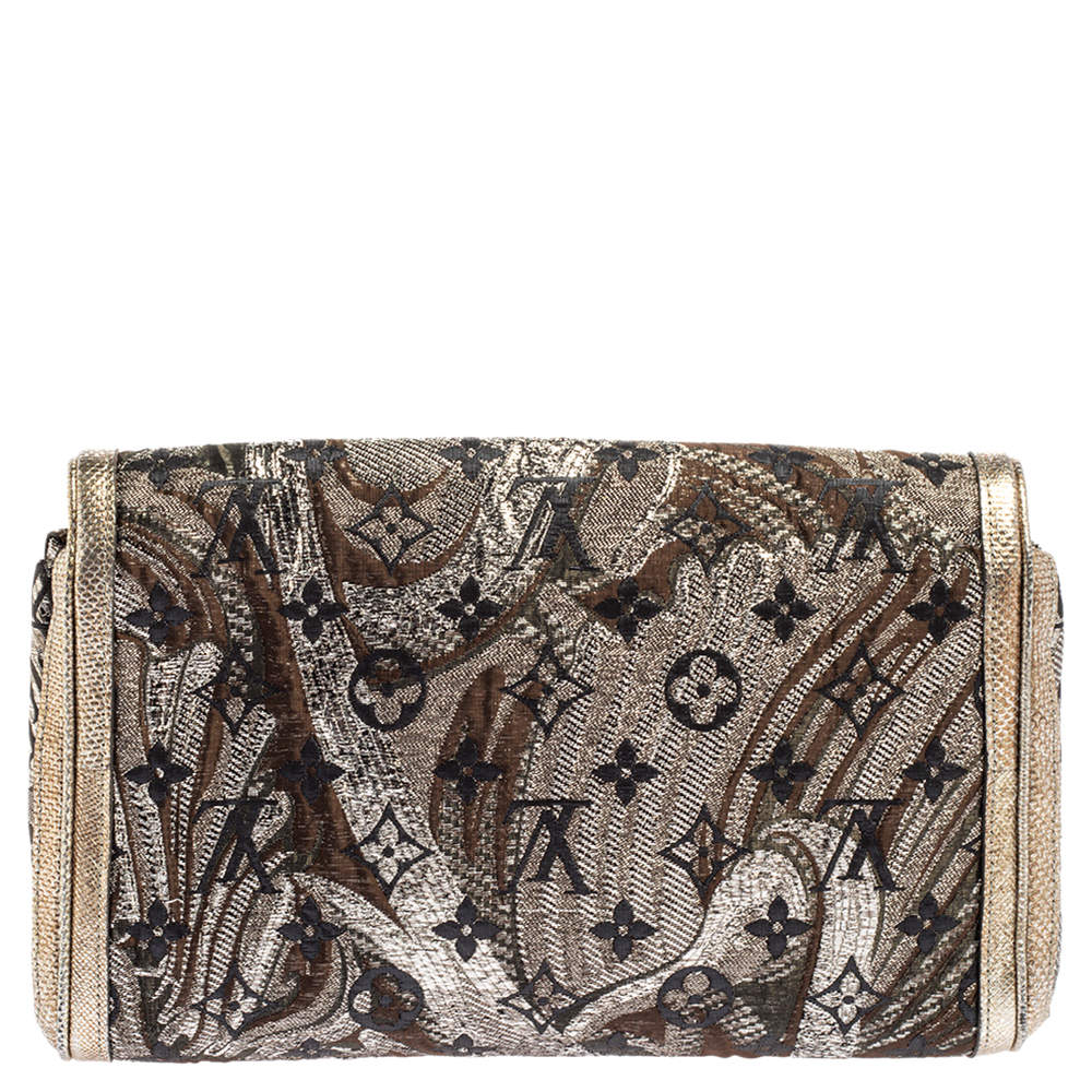 Louis Vuitton Gold Monogram Brocade Thalie Clutch Bag - Yoogi's Closet