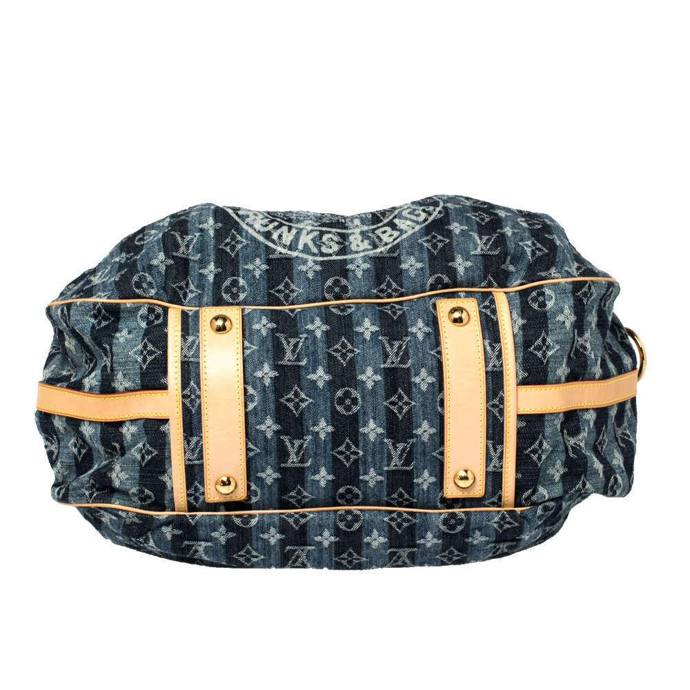 Louis Vuitton Limited Edition Blue Denim Monogram Denim Porte Epaule Raye  MM Bag - Yoogi's Closet