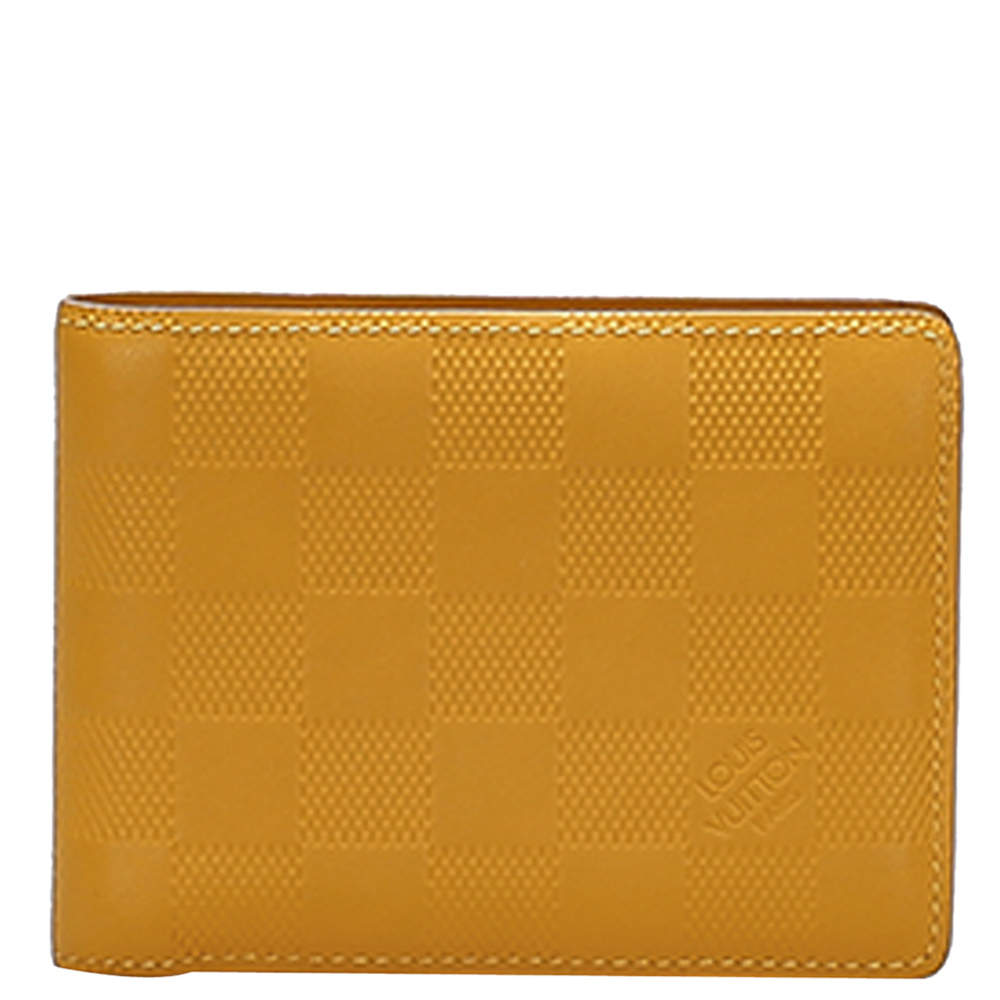 Pre Owned Louis Vuitton Yellow Damier Infini Bifold Wallet