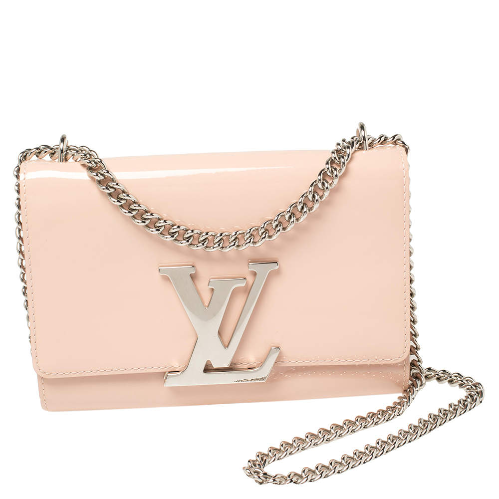 Pre Owned Louis Vuitton Rose Ballerine Patent Leather Chain Louise MM Bag