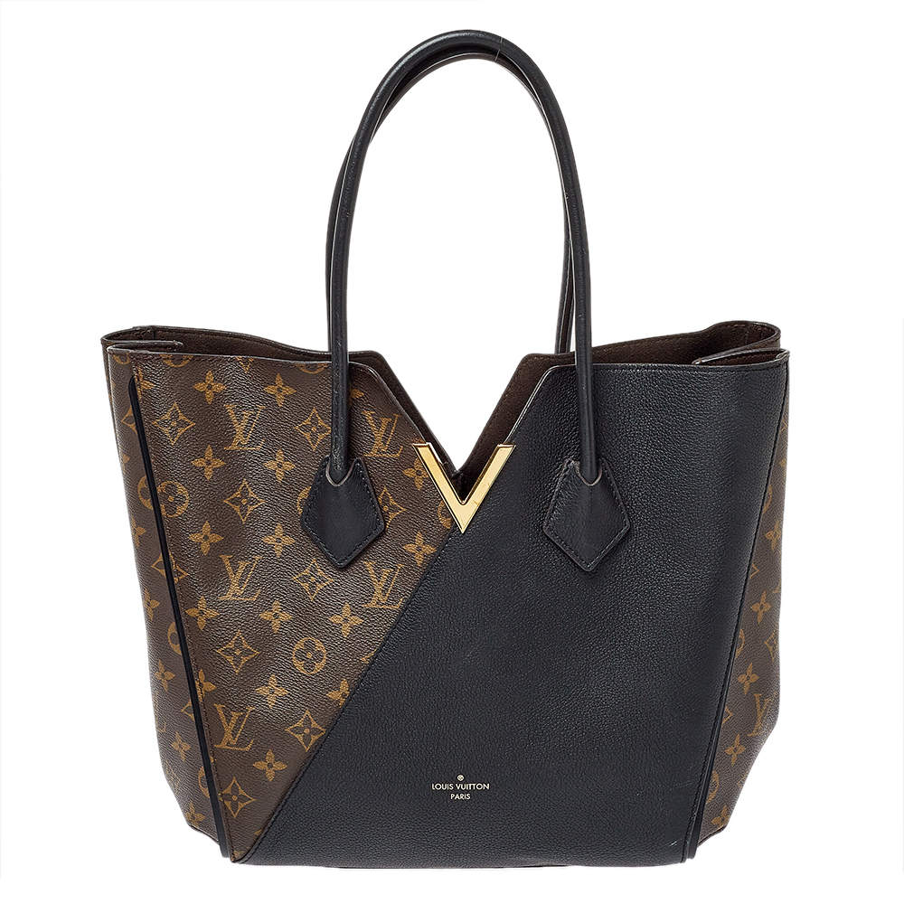Pre Owned Louis Vuitton Black Leather and Monogram Canvas Kimono MM Bag 