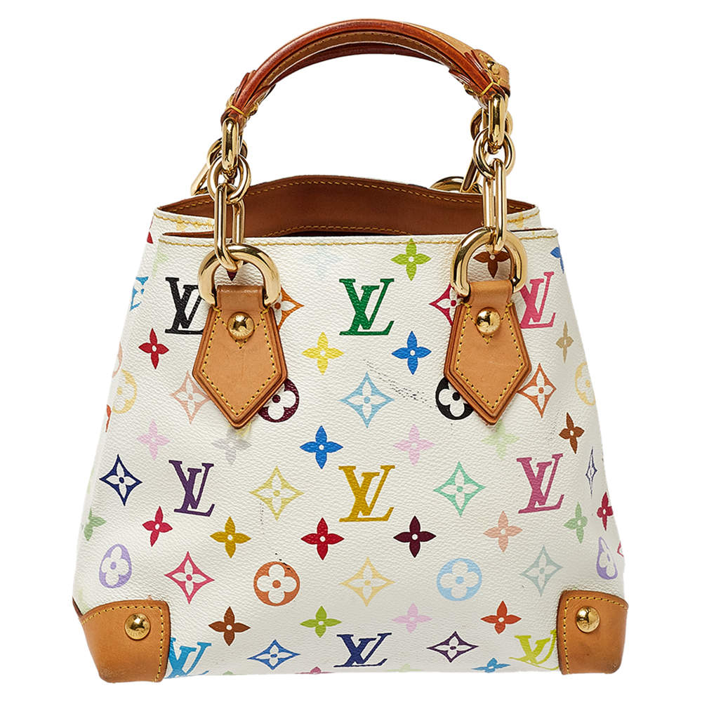 Pre Owned Louis Vuitton White Multicolor Monogram Canvas Audra Bag