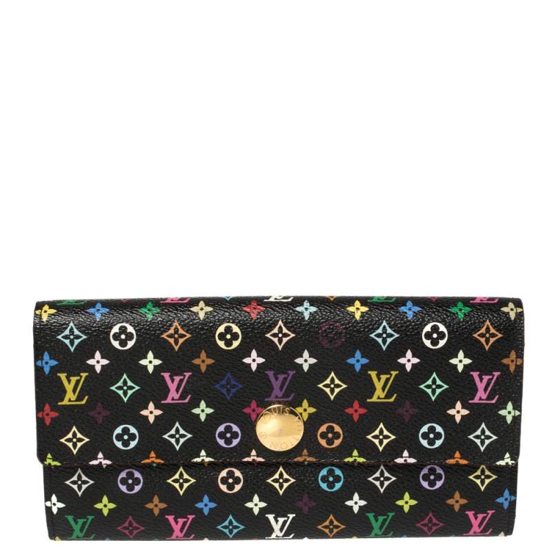 مملوكة مسبقًا Louis Vuitton Black Monogram Multicolore Canvas Sarah Wallet