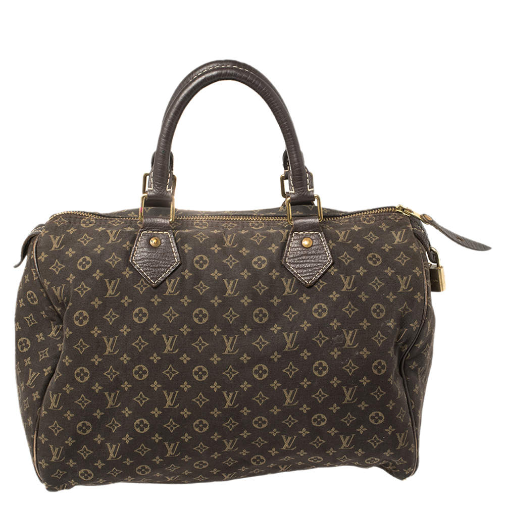 Pre Owned Louis Vuitton Fusain Monogram Mini Lin Canvas Speedy 30 Bag