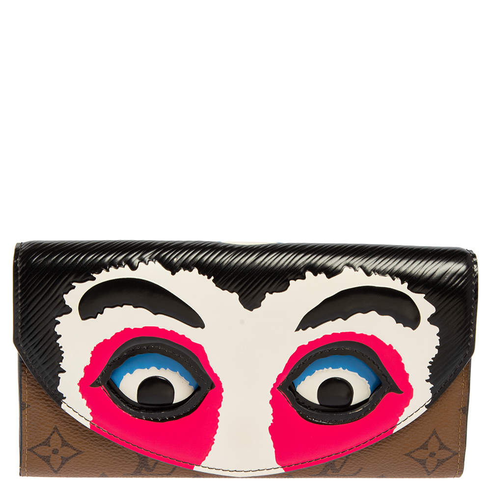 Pre Owned Louis Vuitton Monogram Reverse Canvas and Epi Leather Kabuki Mask Sarah Wallet