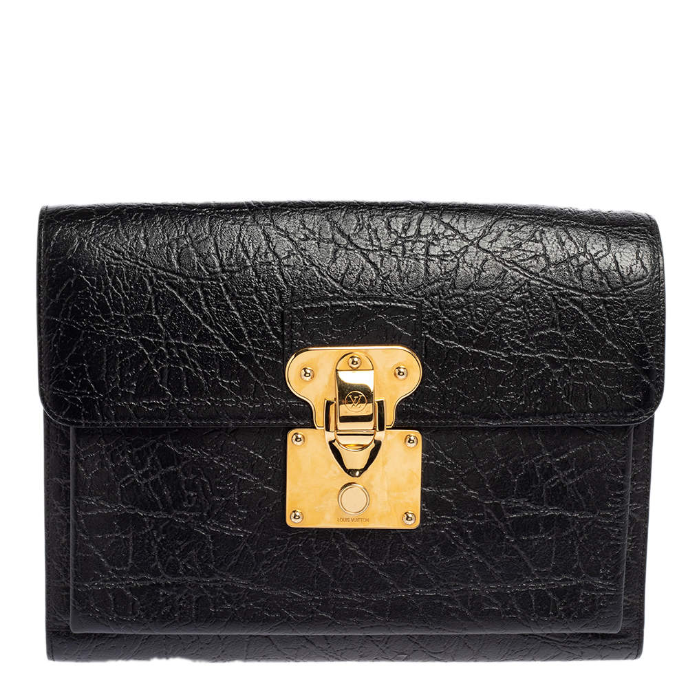 Louis Vuitton Black Crinkled Leather Indra Portfolio Clutch