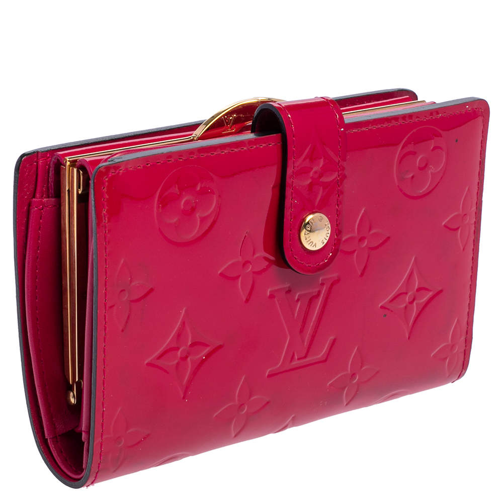 AUTH LOUIS VUITTON PINK VERNIS PATENT FRENCH WALLET MONOGRAM LEATHER
