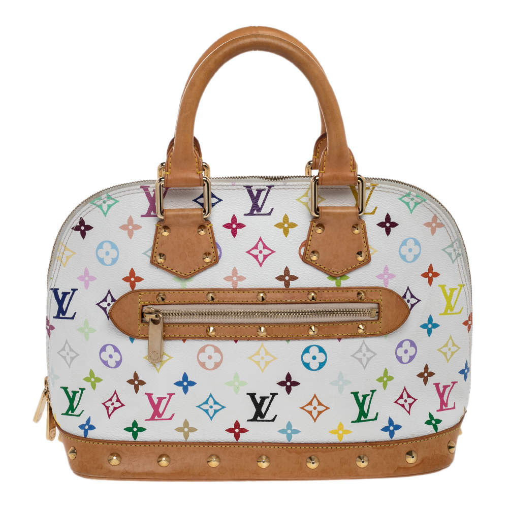 Pre Owned Louis Vuitton White Multicolor Monogram Canvas Alma PM Bag