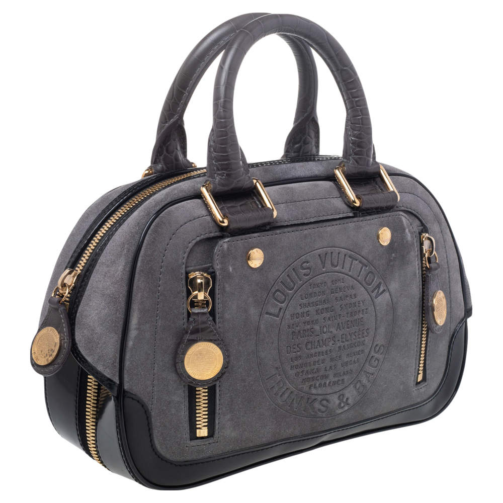 Louis Vuitton Grey/Black Suede Limited Edition Havane Stamped Trunk GM Bag  at 1stDibs