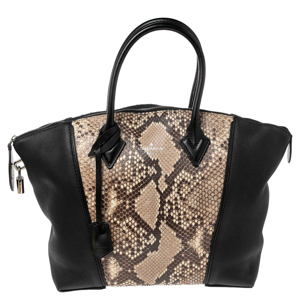 Pre Owned Louis Vuitton Black/Beige Taurillon Leather and Python Soft Lockit PM Bag