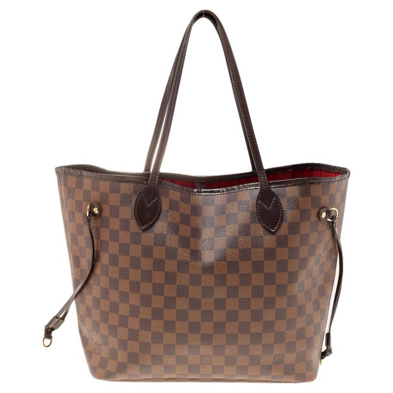 Louis Vuitton Damier Ebene Canvas Neverfull and Leather MM Bag