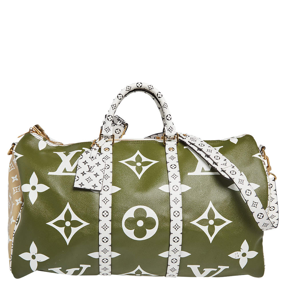 مملوكة مسبقًا حقيبة لوي فيتون كيبال باندوليير 50 كانفاس جاينت مونوغرامي أخضركاكي /بيج 