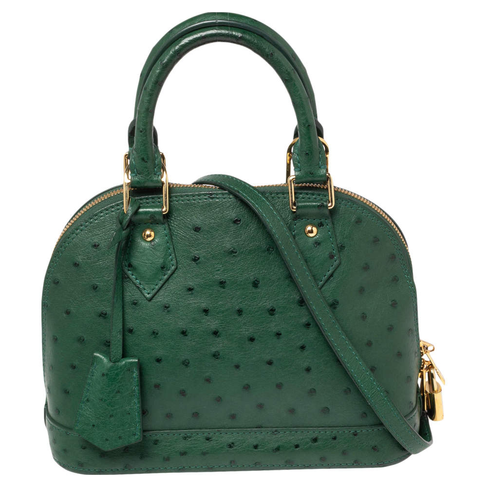 Louis Vuitton Alma Ostrich Leather Bag Green BB M91606
