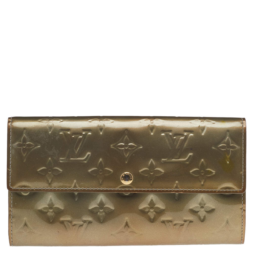 Pre Owned Louis Vuitton Vert Bronze Monogram Vernis Leather Sarah Wallet