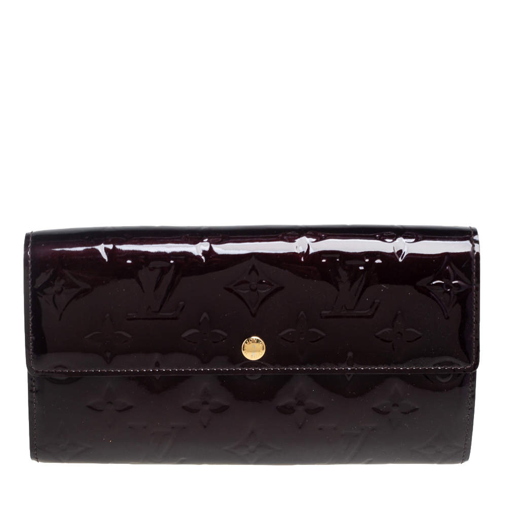 Pre Owned Louis Vuitton Amarante Monogram Vernis Sarah Wallet