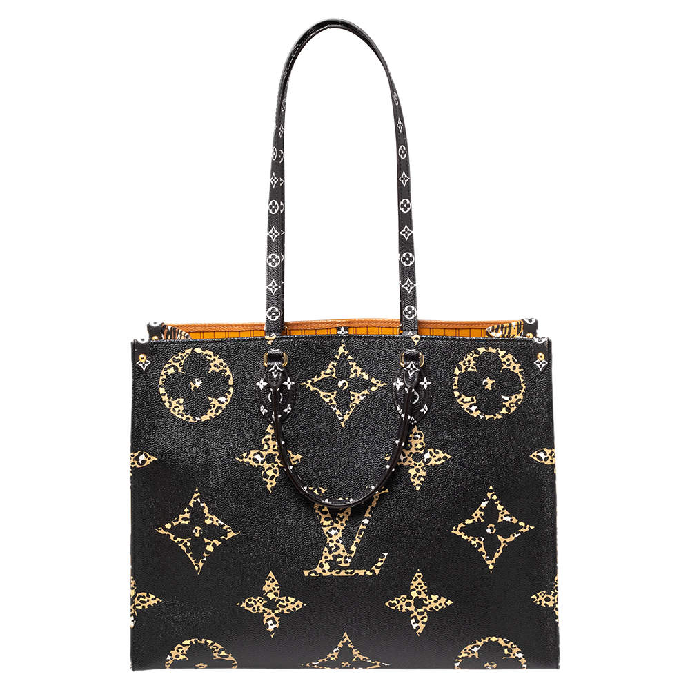 Louis Vuitton Black and Orange Jungle Giant Monogram Onthego Tote GM, 2019 (Very Good) , Brown/Orange/Beige Womens Handbag