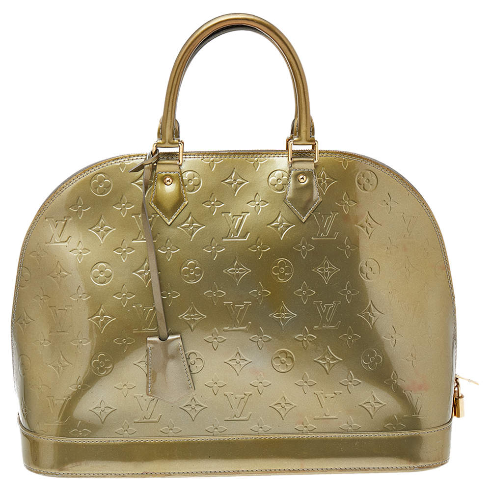 Pre Owned Louis Vuitton Vert Olive Monogram Vernis Alma GM Bag