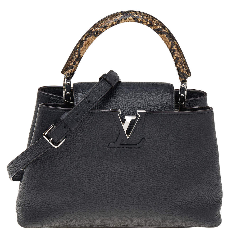 Pre Owned Louis Vuitton Black Leather And Python Capucines PM Bag