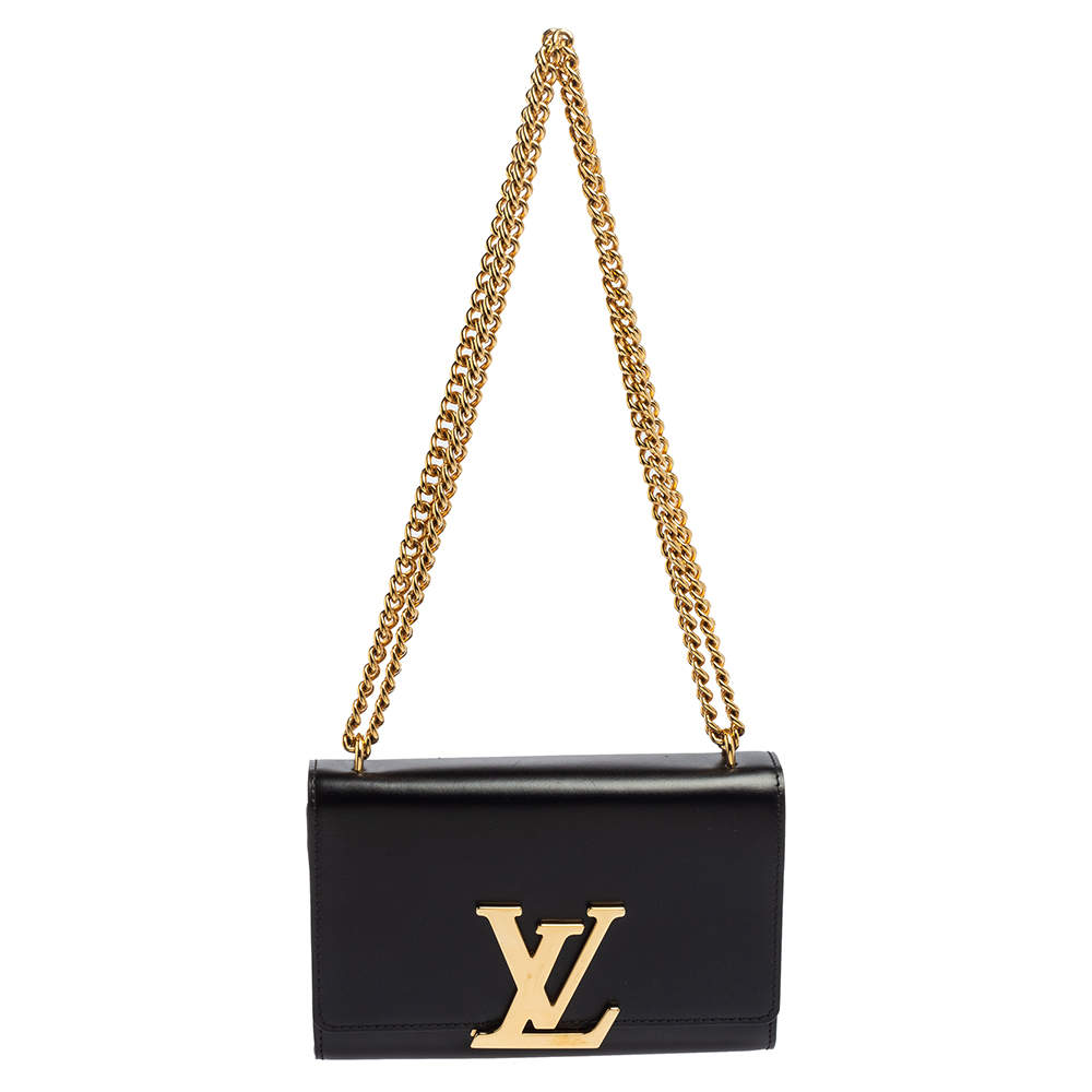 Pre Owned Louis Vuitton Black Leather Chain Louise MM Bag