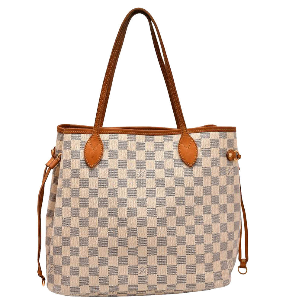 Louis Vuitton White Canvas Leather Damier Azur Neverfull MM Tote Bag 