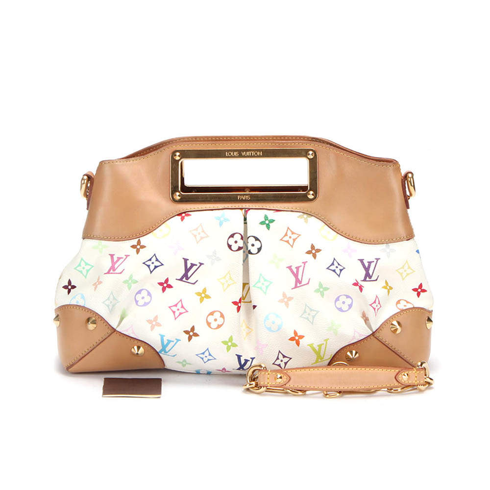 AUTHENTIC LOUIS VUITTON M40255 Monogram Multicolore judy MM Shoulder Bag  Blanc