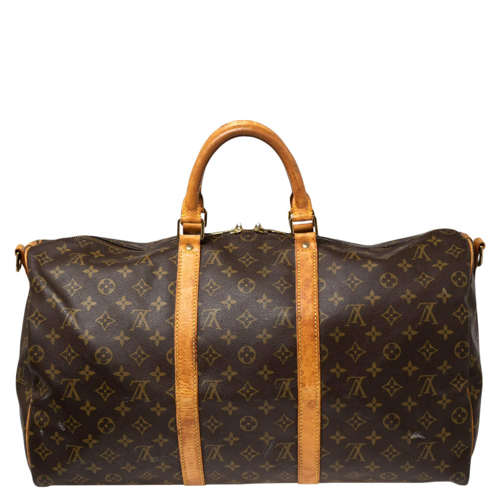 Louis Vuitton Keepall Bandouliere Black-tone 50 Brown in Coated Canvas with  Orange/Black-tone - US