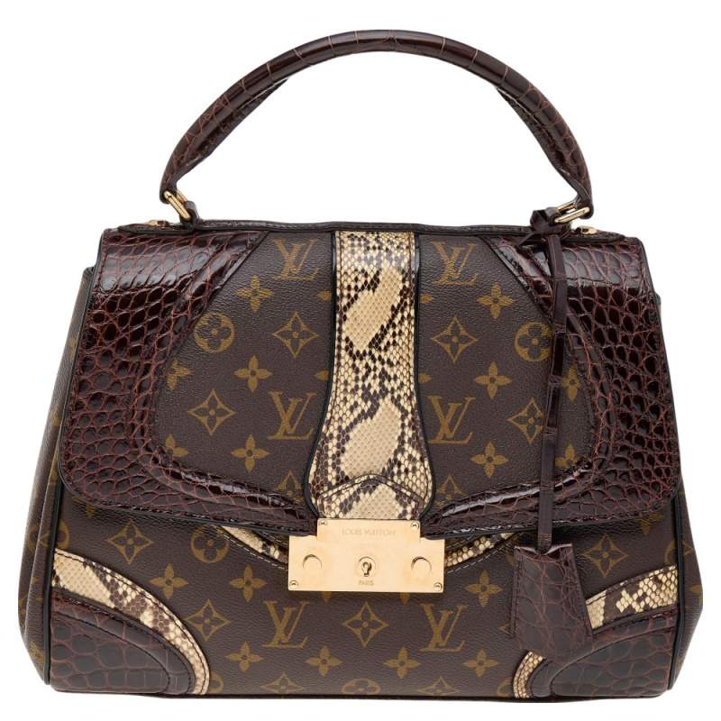 Pre Owned حقيبة لوي فيتون مونوغراميسيم جلد تمساح وجلد ثعبان وقماش مونوغرامي بني