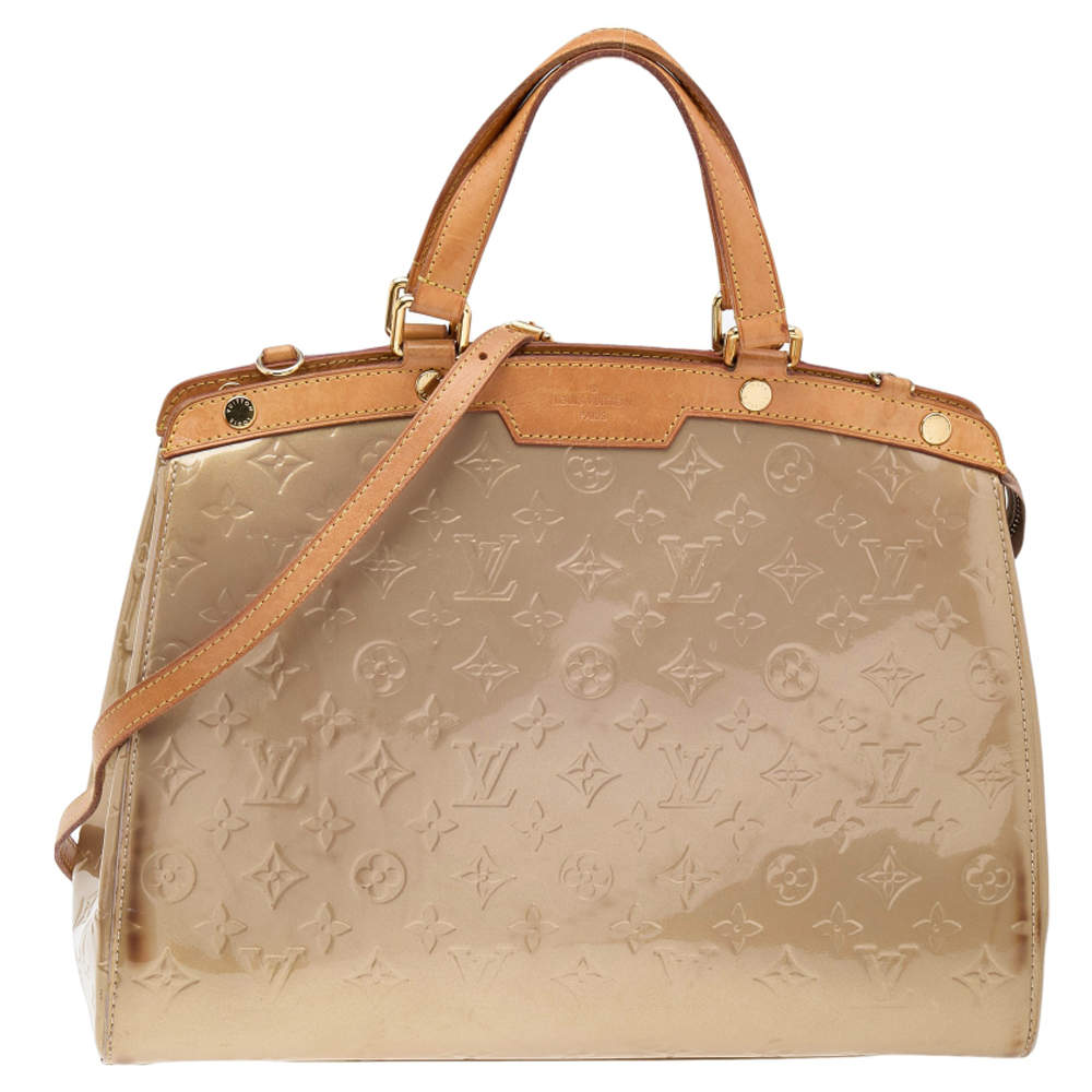 Pre Owned Louis Vuitton Vert Olive Monogram Vernis Brea GM Bag