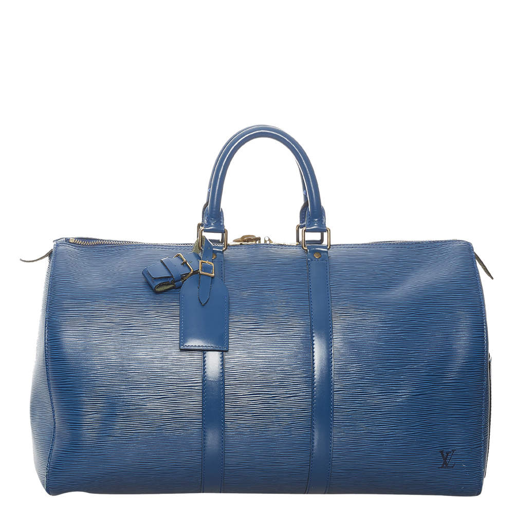 Pre Owned Louis Vuitton Blue Epi Leather Keepall 45 Duffel Bag