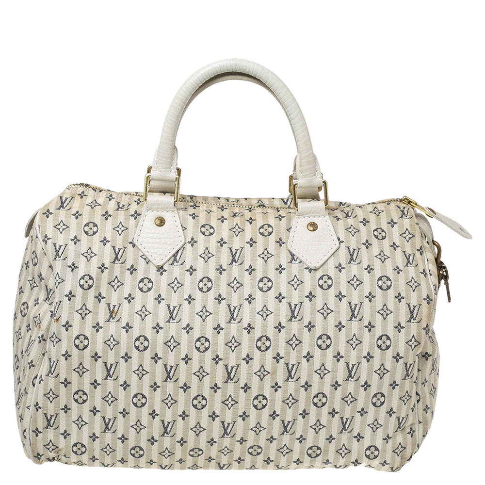 Pre Owned Louis Vuitton White/Blue Monogram Mini Lin Croisette Speedy 30