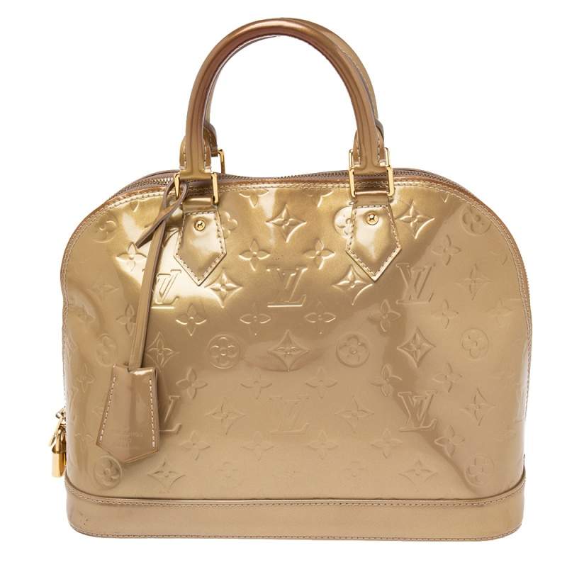 Pre Owned Louis Vuitton Vert Olive Monogram Vernis Alma PM Bag